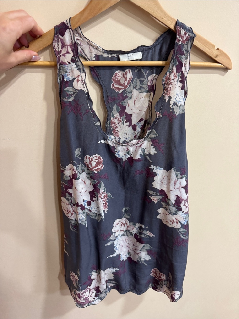 Joie Silk Floral Gray Purple Tank Top
